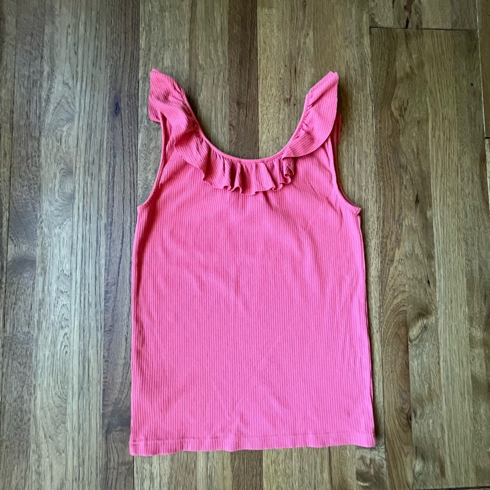 NWT J. Crew Pink‎ Ruffle Ribbed Tank Top Women’s Sz M Summer Casual Vacation - Picture 8 of 8
